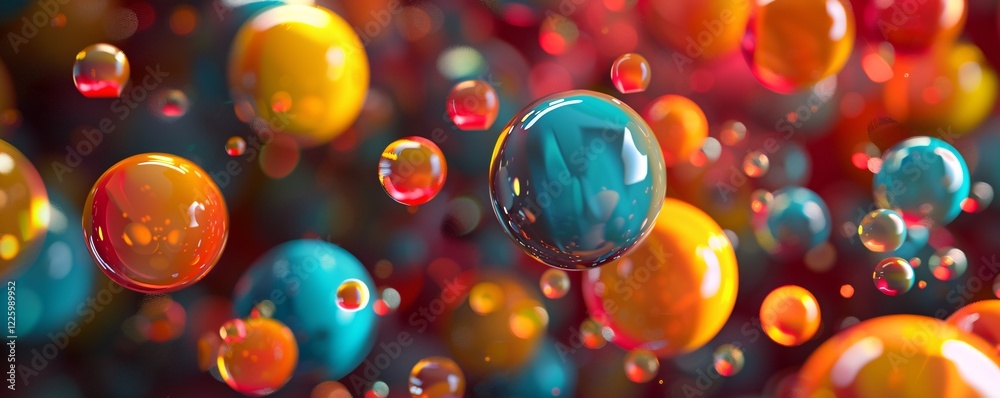Poster 3d render of colorful spheres floating in abstract space background