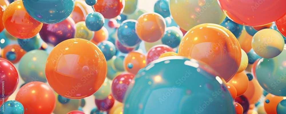 Poster countless vibrant colored glossy spheres floating in space