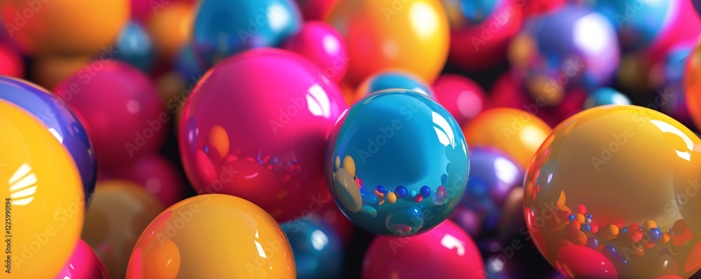 Poster Vibrant spheres in an abstract composition creating reflections
