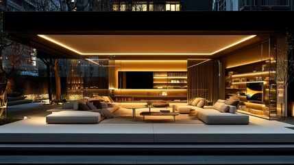 Luxury Modern Outdoor Living Space at Night