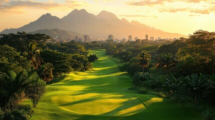 Fototapeta premium Sunset Golf Course in the Venezuelan Mountains