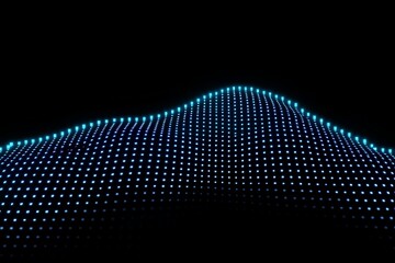 Vibrant blue light pattern creates a wave-like effect against a black background showcasing digital design