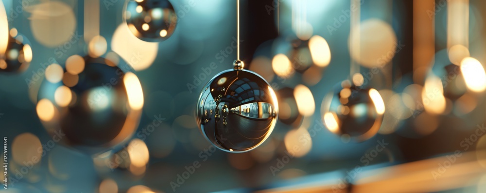 Aufkleber multiple reflective spheres hanging on strings, creating a festive and elegant decoration