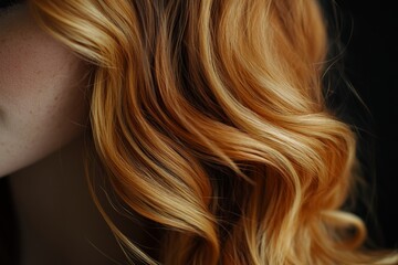 Fototapeta premium Beautiful golden blonde hair cascading in soft waves against a dark background
