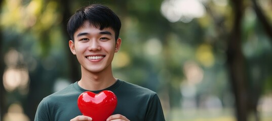 A red heart held in hand, marking World Health Day, while focusing on healthcare and mental health concepts, exploring health insurance options, and recognizing charity volunteer donations. CSR