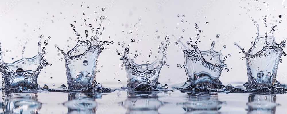 Aufkleber Five splashes of water creating symmetrical patterns with reflections