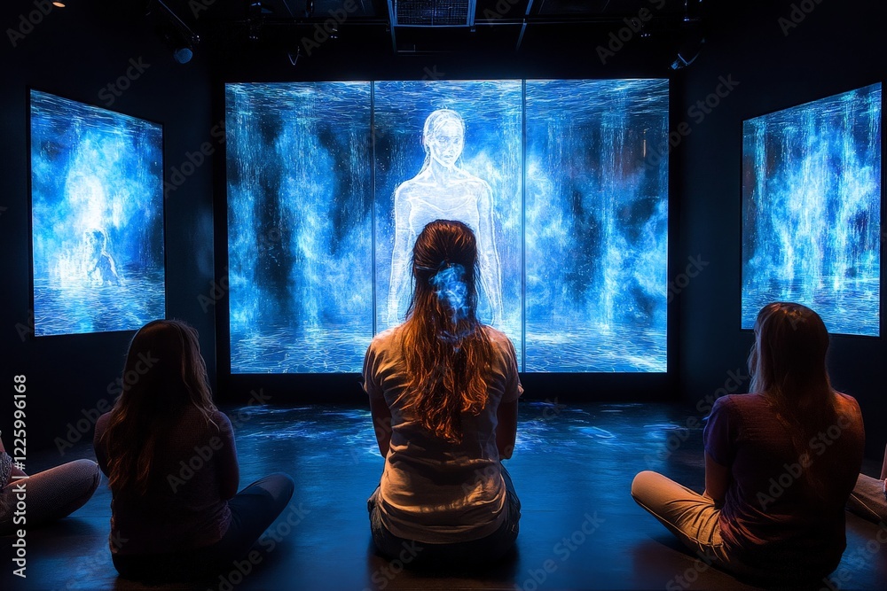Aufkleber visitors engage with immersive digital art installation in a gallery, experiencing captivating visua