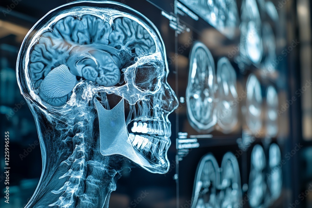 Aufkleber 3d brain and skull model displayed in a medical facility during an educational seminar on neurology 