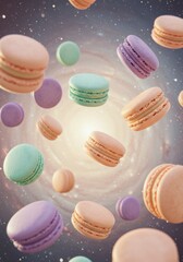 Obraz premium Light and elegant macarons hovering in a sunny, glowing background.