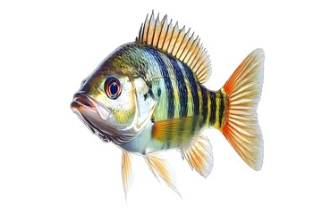 Fototapeta premium Vibrant Colorful Tropical Fish Illustration, Aquatic Life, Detailed Fin, Scale, Underwater Animal, Ocean Fish Art