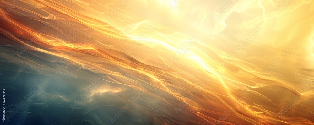 Poster golden energy waves in an abstract flow across a dramatic sky backdrop