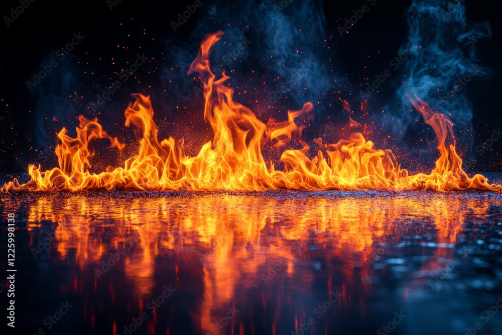 Leinwandbilder flames dance above a reflective surface creating an enchanting display of light and color in a dark 
