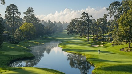 Serene Golf Course Landscape: A Picturesque Morning at the Augusta National Golf Club
