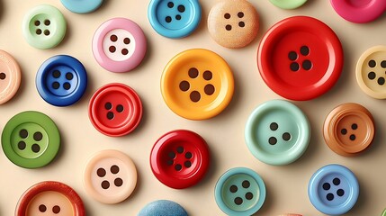 Colorful Sewing Buttons Flat Lay Background