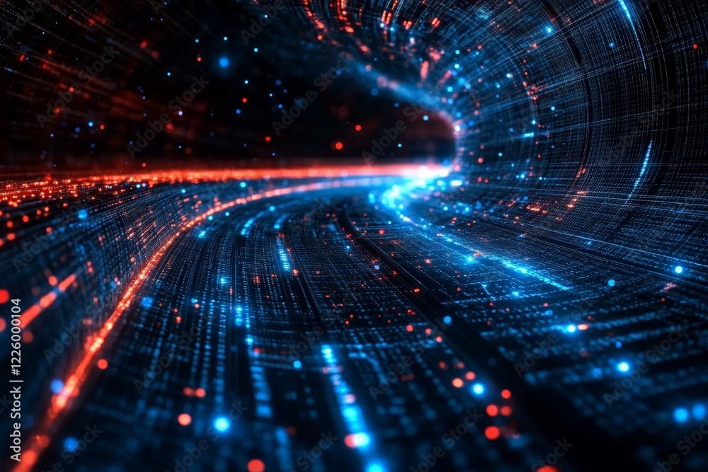 Leinwandbilder digital tunnel of light displaying vibrant blue and red patterns in a futuristic space at night