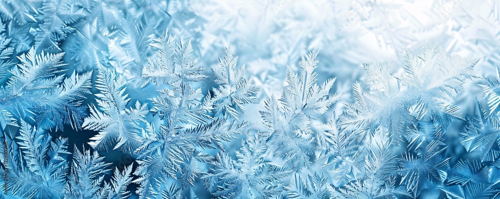 Poster Intricate patterns of beautiful frost forming on a winter window