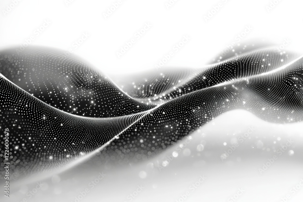 Aufkleber Visual representation of flowing waves created by a digital design in black and white with sparkling particles