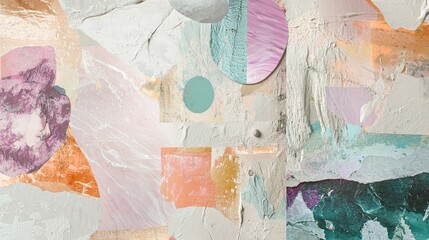 Trendy pastel collage design with layered organic forms, light textures, and abstract patterns, perfect for elegant social media branding