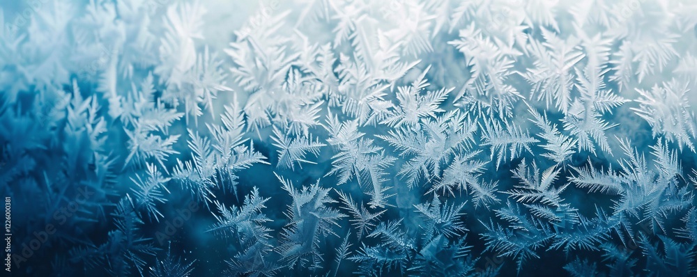 Poster Intricate frost pattern creating a beautiful design on a window during winter