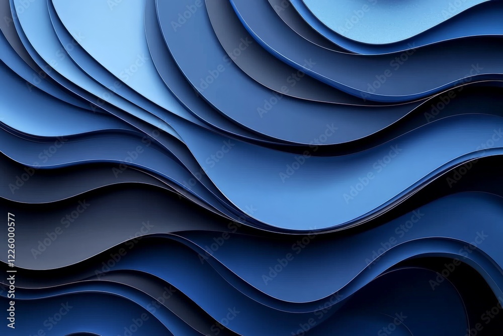 Fototapete abstract waves of blue paper layers creating a smooth, flowing design in a modern artistic style
