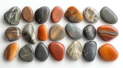 Collection of Smooth Polished Stones Arranged in Rows