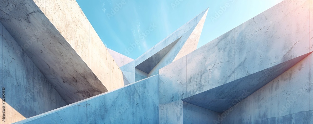 Aufkleber Concrete building exterior with sharp angles and lines creating a futuristic architectural design