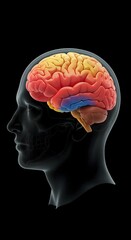 Obraz premium Detailed 3D rendering of the human brain with colorful regions, perfect for medical and scientific research or educational materials