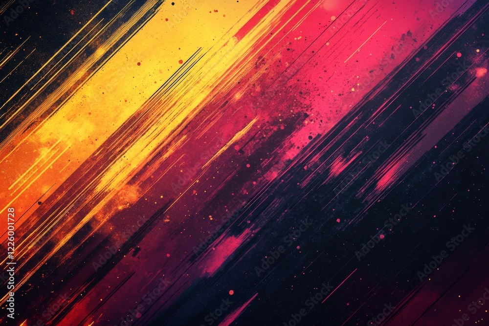 Poster vibrant abstract artwork showcasing dynamic streaks of color blending from yellow to purple in a str