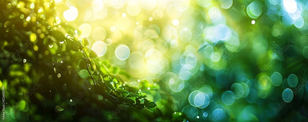 Aufkleber Sunlight filters through the trees, casting a bokeh effect on a bright day