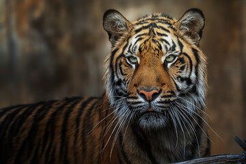 Sumatran tiger (Panthera tigris sumatrae) beautiful animal and his portrait