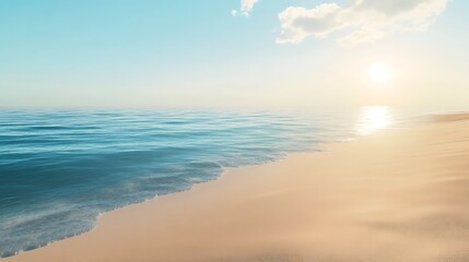 Obraz premium Calm beach with soft waves and golden sands under bright skies