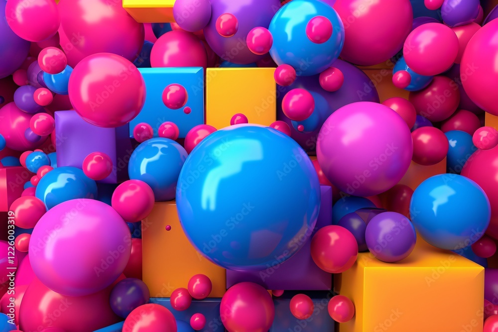 Aufkleber 3d render of an abstract background with colorful spheres and cubes floating in zero gravity