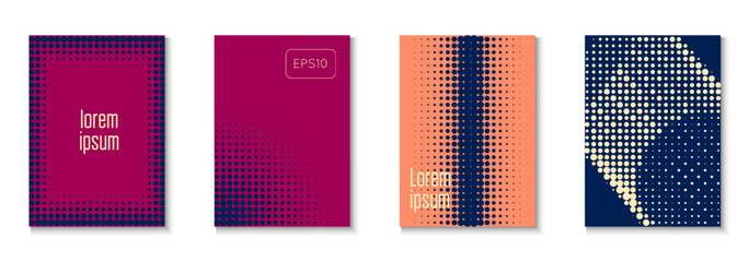 Line Pattern Set. Cool Memphis Art With Circles. Linear Shapes In Annual Frame. Book Flyer. Minimalist Dot Texture. Geometric Halftone Cover. Trendy Line Pattern