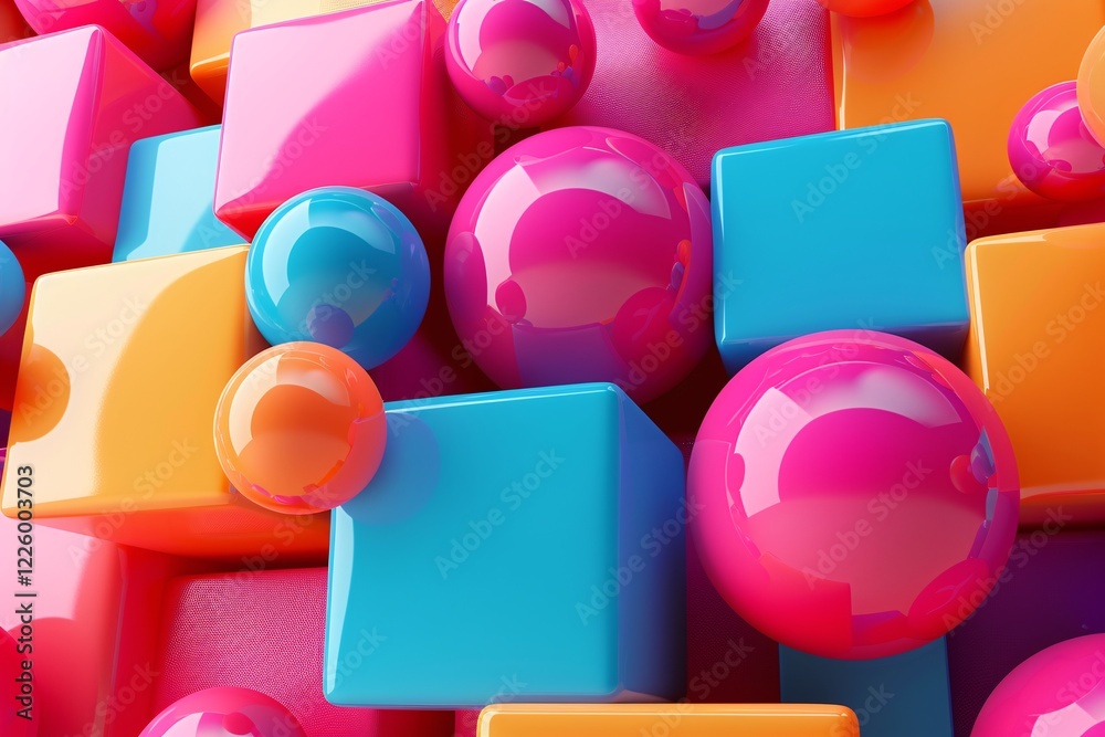 Aufkleber Abstract 3d render of colorful spheres and cubes forming chaotic composition