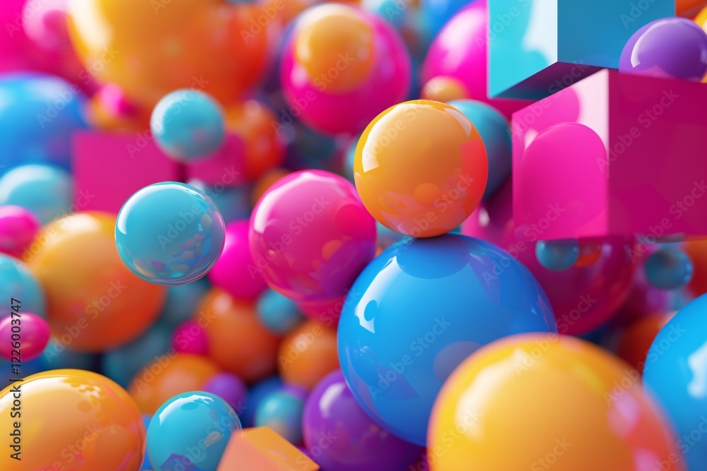 Aufkleber colorful balls and cubes in a playful and vibrant 3d render background