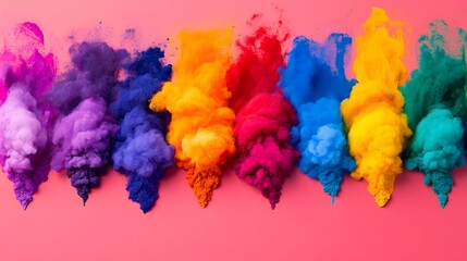 Naklejka premium Vibrant Rainbow Color Powder Explosion on Pink Background