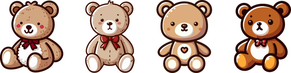 Obraz premium set of cute cartoon vector teddy bear toy isolated on the white background 