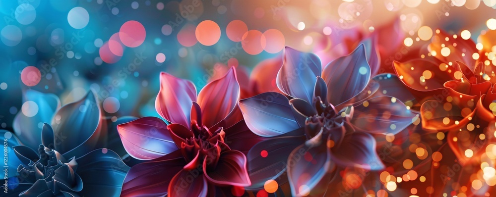 Poster lively flowers in full bloom with a vibrant bokeh effect as the backdrop