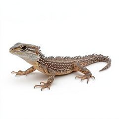 Fototapeta premium Juvenile lizard, brown and tan scales, isolated on white.