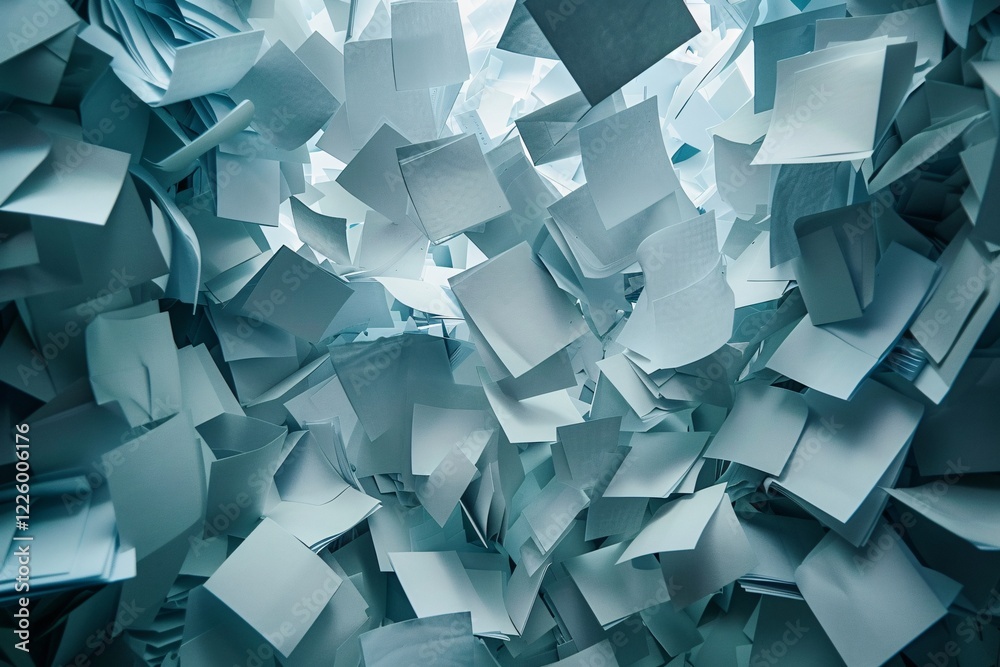 Aufkleber whirlwind of square papers flying and falling in a chaotic way