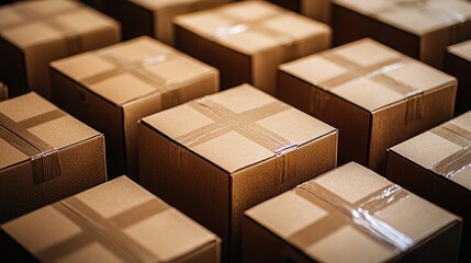 Fototapeta premium Warehouse Cardboard Boxes Stacked, Shipping Logistics