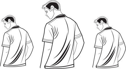 Stylish Male Figure in a Polo T-Shirt, Back View in vector line art