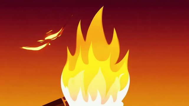 Animation of a cartoon style flaming vibrant flickering flames designed style in 4K