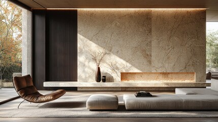 Modern Minimalist Living Room Design with Fireplace and Natural Light