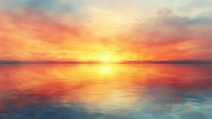 Fiery Sunset over Calm Waters: A Serene Landscape