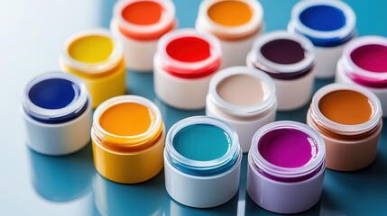 A collection of nail polish bottles in vibrant colors on a glossy surface.