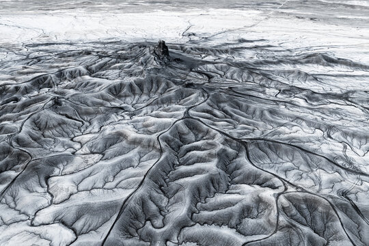Aerial view of the surreal moonscape overlook in Utah