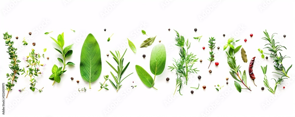 Poster herbs and spices adding a culinary touch against a white backdrop