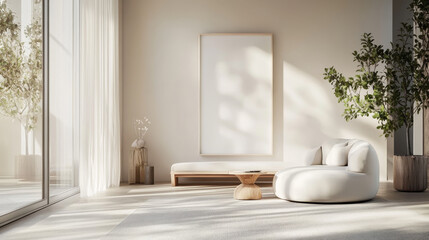 Scandinavian Serenity: Poster Frame Mockup in Modern Living Room
