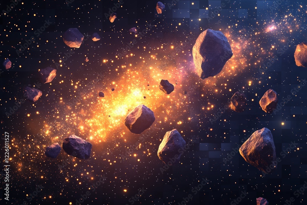 Aufkleber colorful cosmic explosion with floating asteroids in deep space creates a stunning view of the unive